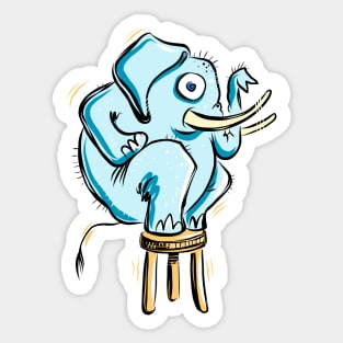 Blue Elephant balancing on a Stool Sticker